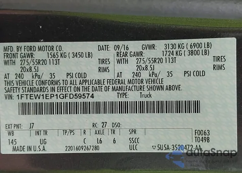 2016 Ford F-150 Xlt from USA, damaged, VIN 1FTEW1EP1GFD59574